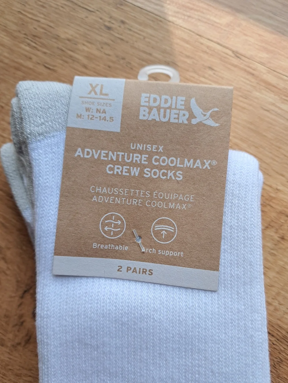 NWT Eddie Bauer White & Sage Green Unisex Crew Athletic Socks - 2 Pack